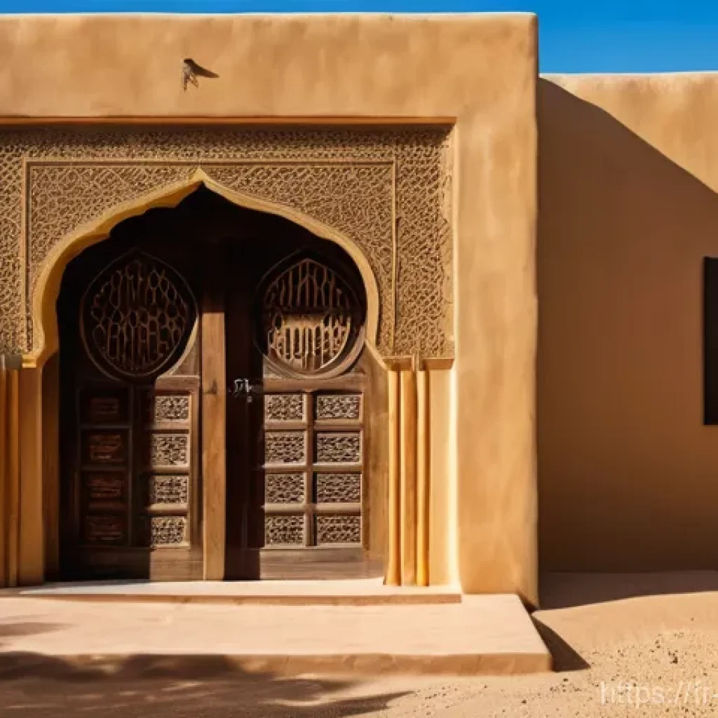 오만의 전통 주택 디자인 - **Prompt:** A picturesque exterior view of a traditional Omani house in a tranquil desert-mountain l...