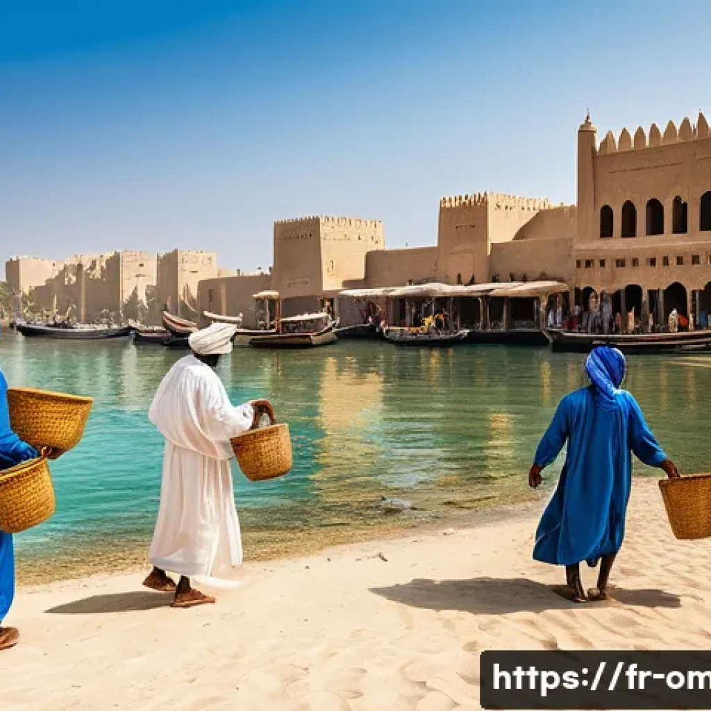 오만 가와삼 왕조의 역사 - **Prompt:** A vibrant and bustling Qawasim port in the late 17th century, resembling Ras Al Khaimah ...