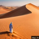 Home 22 오만 와히바 모래사막 체험 - A breathtaking panoramic view of the vast Wahiba Sands desert in Oman at dawn, featuring endless gol...