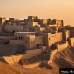 Home 19 오만 유네스코 지정 유산 - A majestic ancient fort perched on a hilltop in Oman during golden hour, showcasing robust mudbrick ...